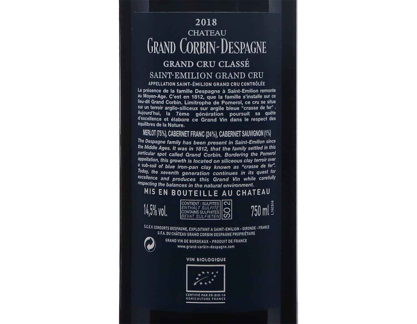 Ch Grand Corbin Despagne St Emilion 2018