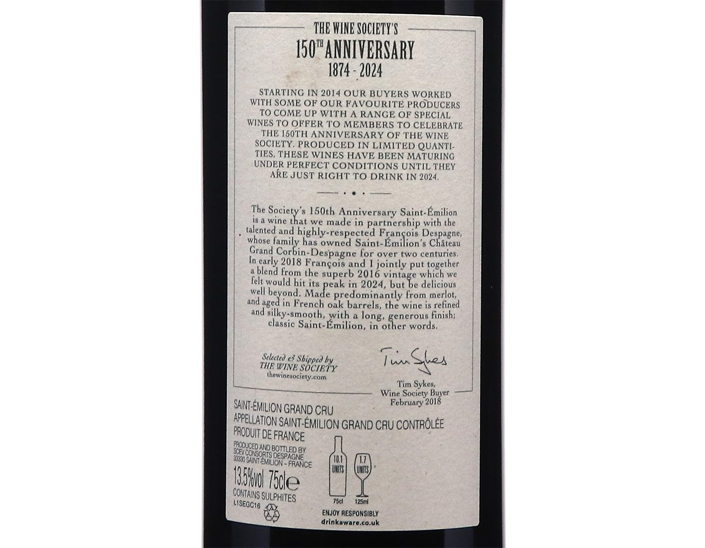 The Society's 150th Anniversary Saint Emilion Grand Cru 2016