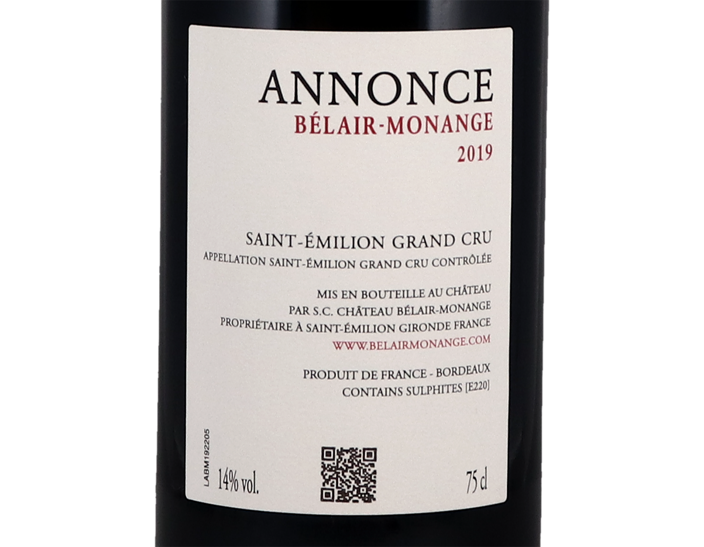 Annonce de Belair Monange St Emilion 2019