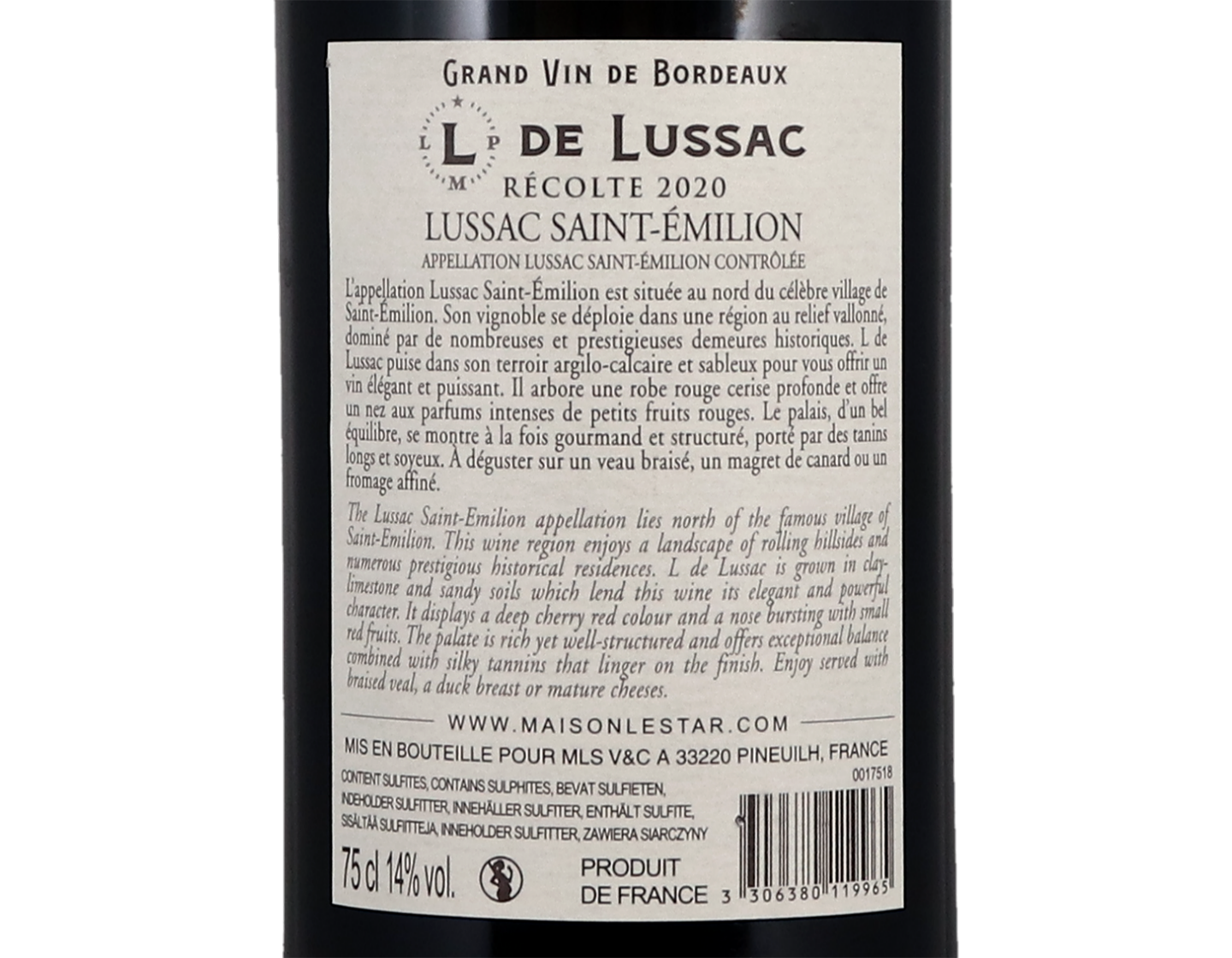 L de Lussac Lussac Saint-Emilion 2020