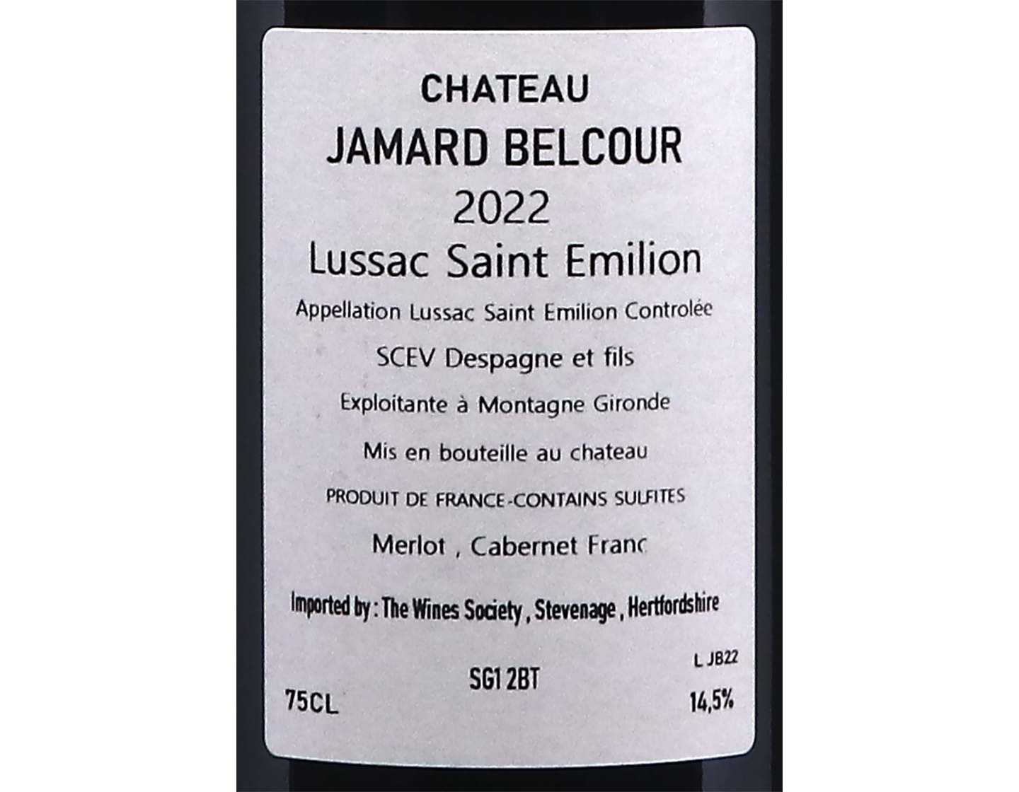Chateau Jamard Belcour Lussac Saint-Emilion 2022
