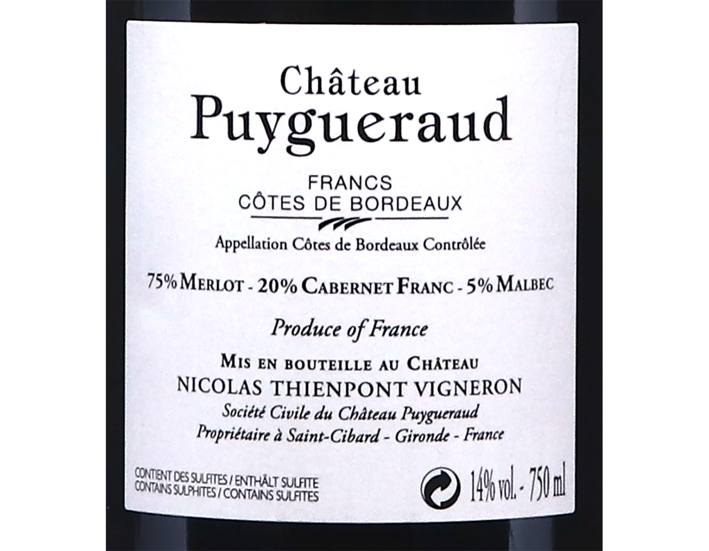 Ch Puygueraud Francs Cotes de Bordeaux 2014