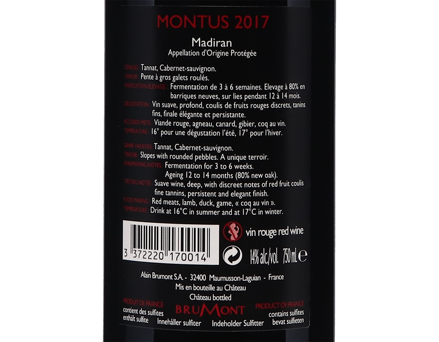 Madiran Chateau Montus 2017