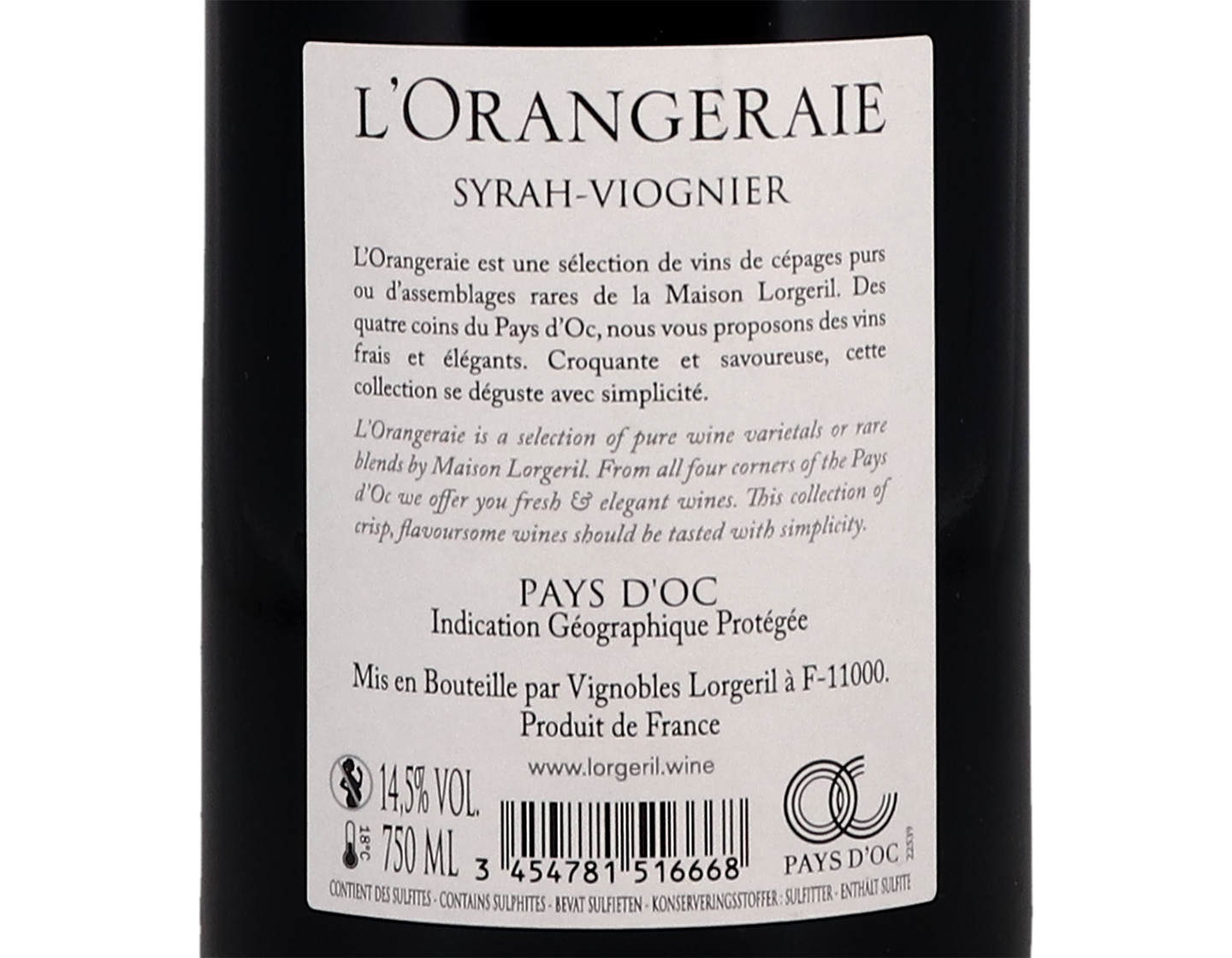 Syrah-Viognier L’Orangeraie, Pays d'Oc, Lorgeril 2020