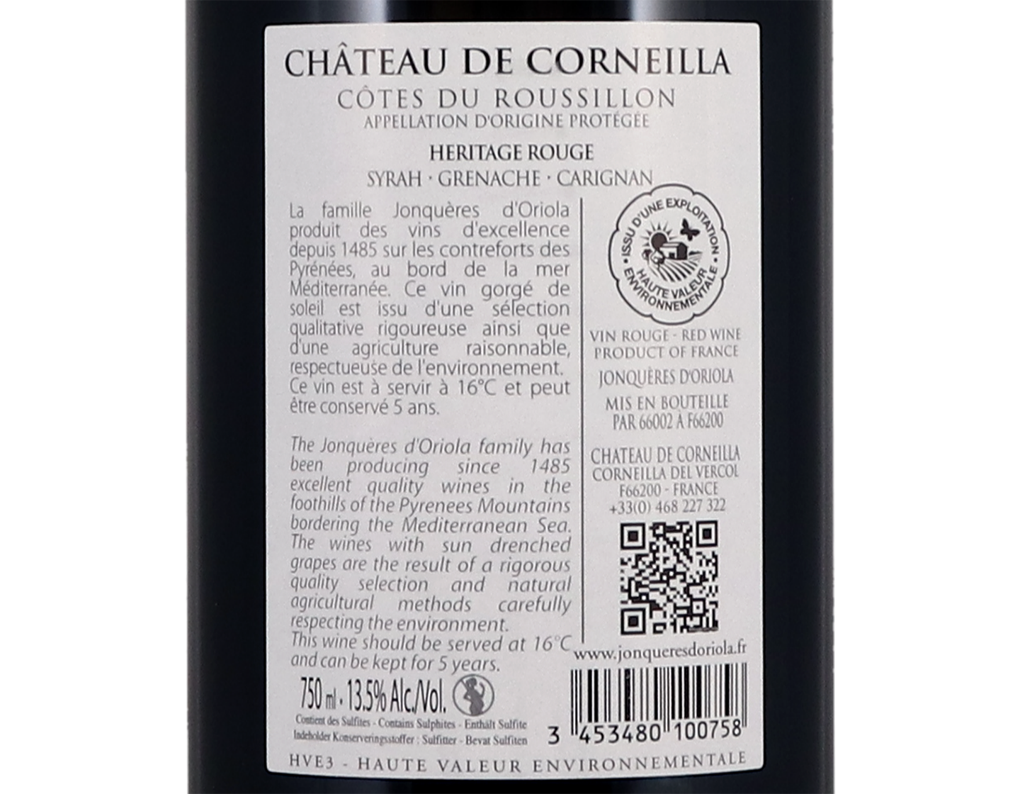 Cotes du Roussillon Heritage Rouge Chateau de Corneilla 2019