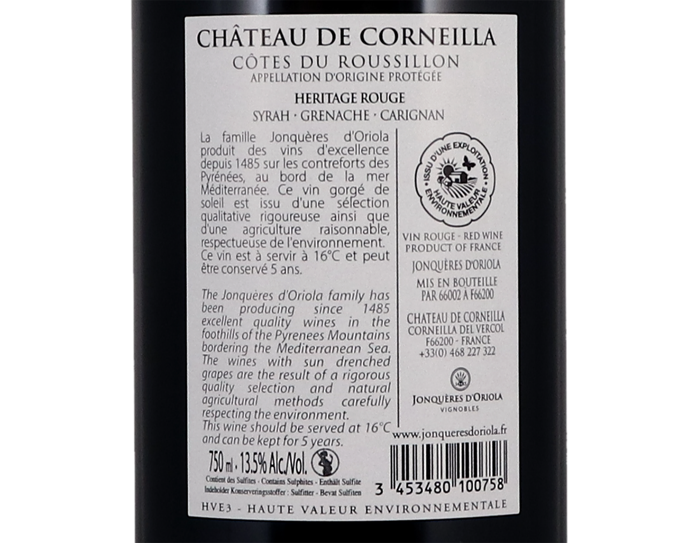 Côtes du Roussillon Héritage Rouge, Château de Corneilla 2020