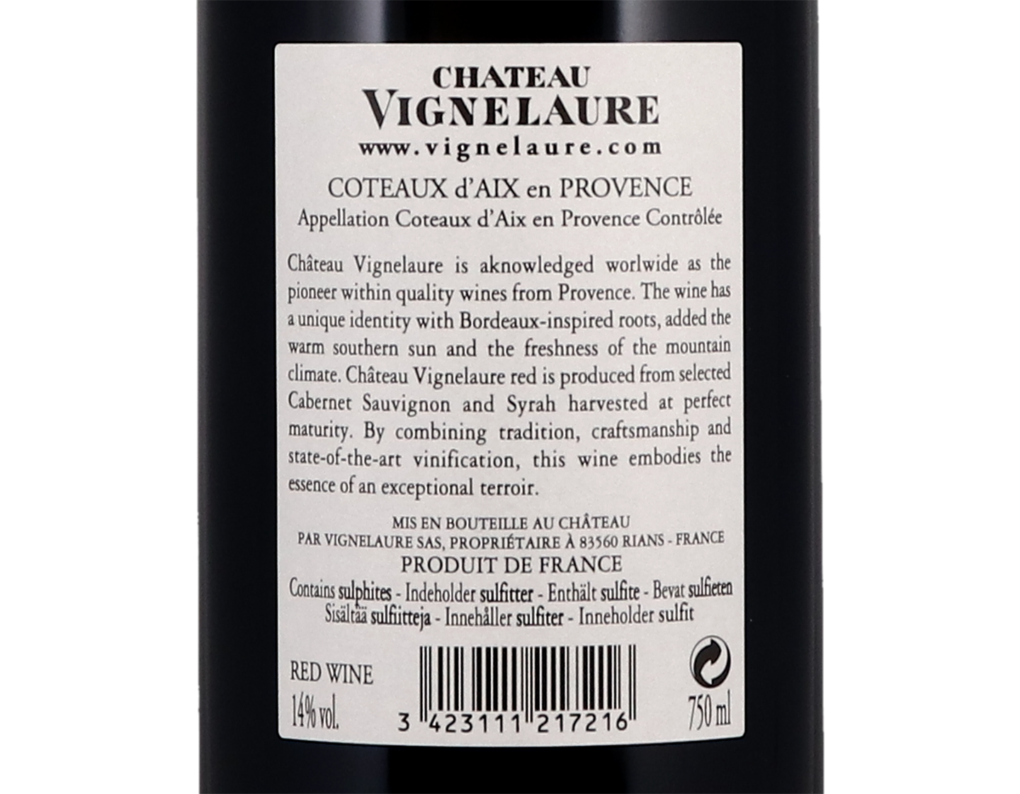 Coteaux d Aix en Provence Chateau Vignelaure 2016