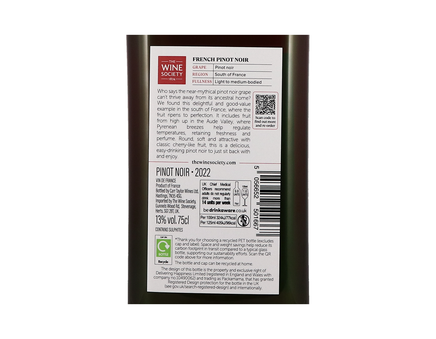 The Society's French Pinot Noir 2022 rPET bottle
