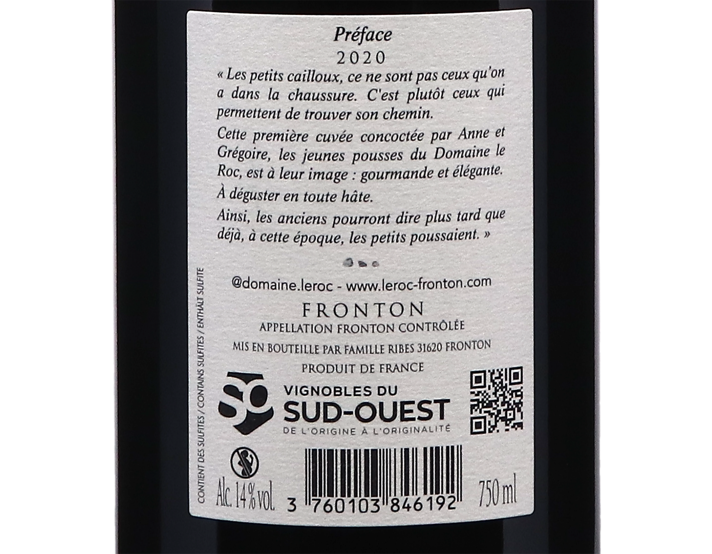 Fronton Les Petits Cailloux Domaine le Roc 2020