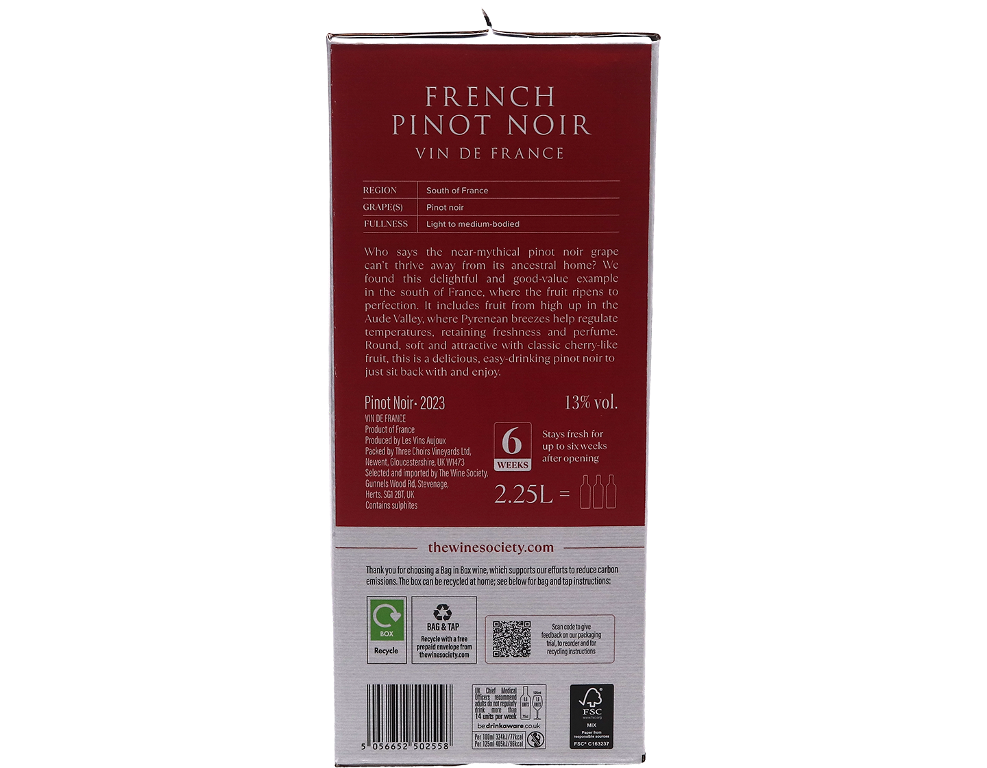 The Society's French Pinot Noir Bag in Box 2023 2.25 Litre