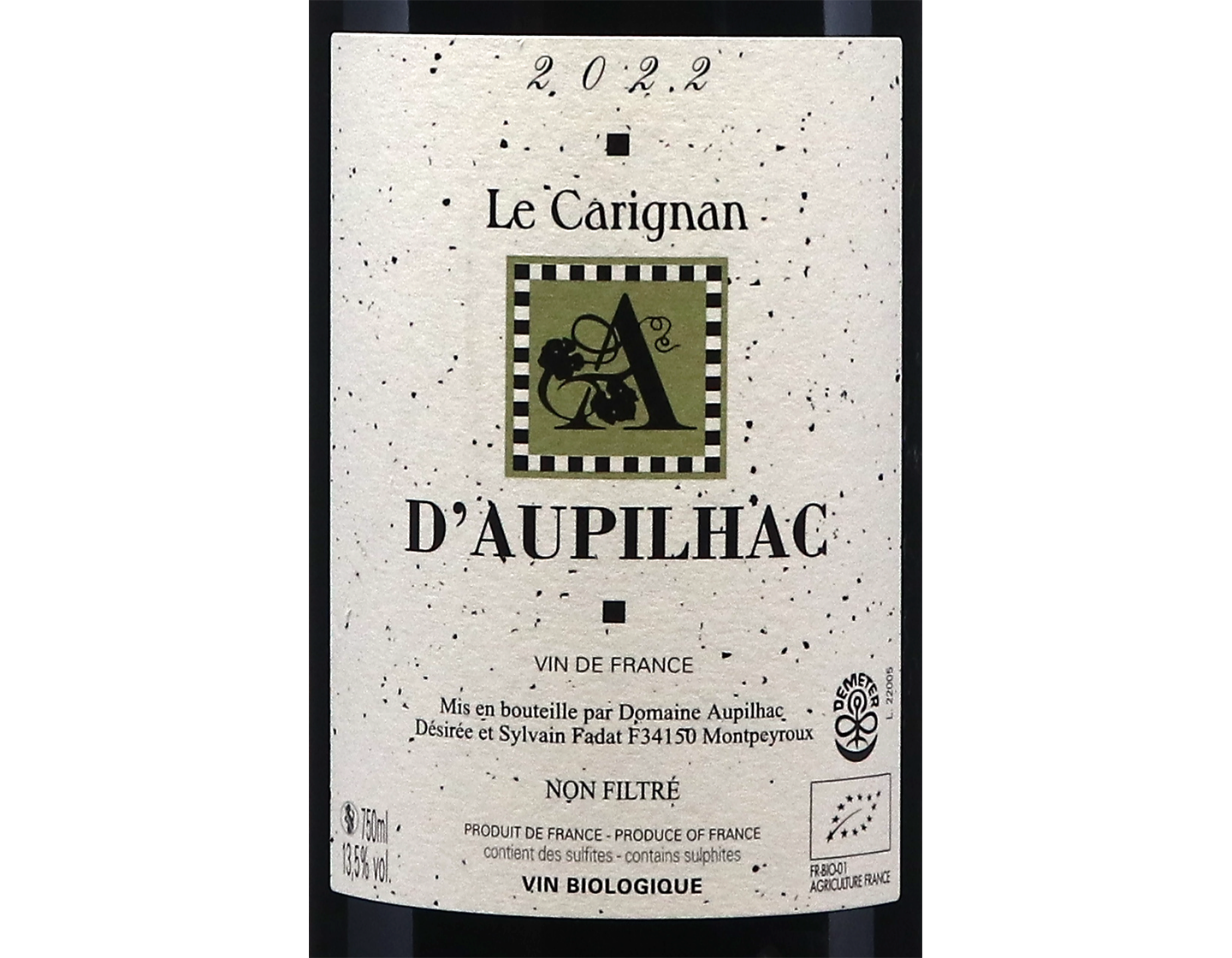 Carignan Vin de France Domaine Aupilhac 2022 ORGANIC