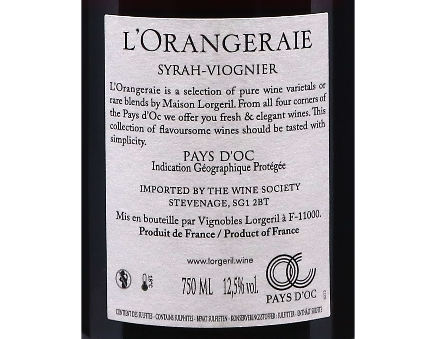 Syrah Viognier LOrangerie Pays d Oc Lorgeril 2024