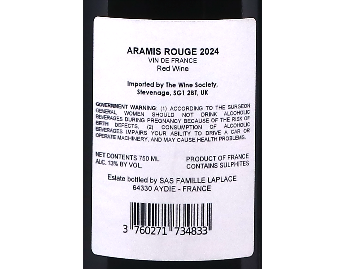 Tannat Syrah Aramis Vin de France Laplace 2024