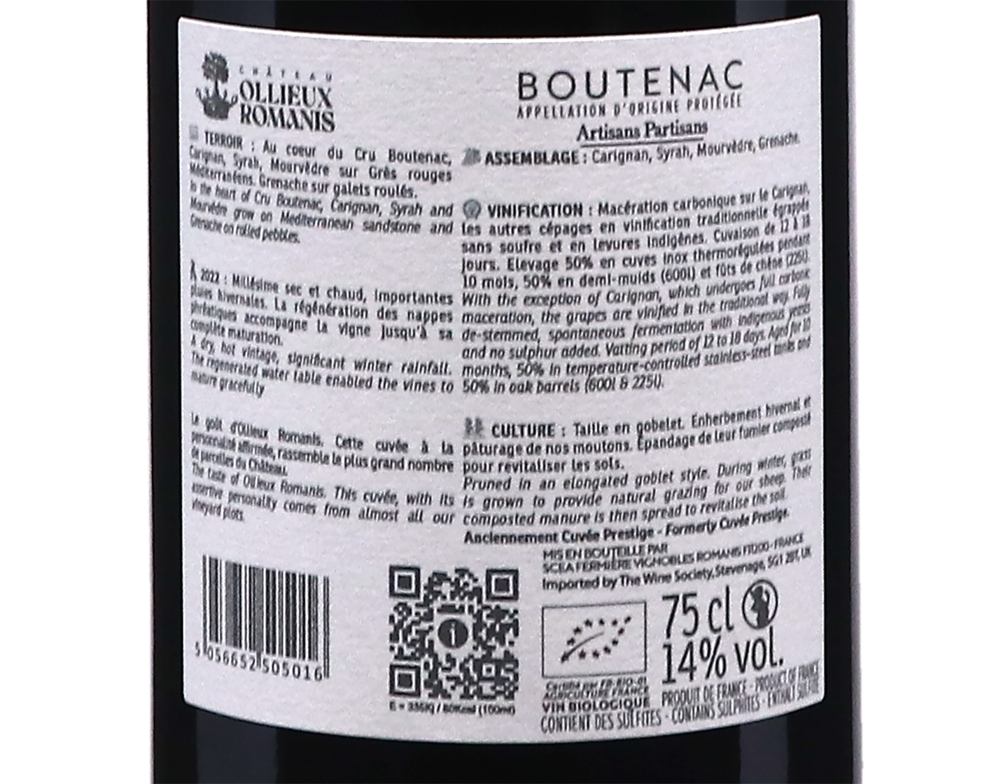Corbieres Boutenac Cuvee Prestige Chateau Ollieux Romanis 2022 ORGANIC