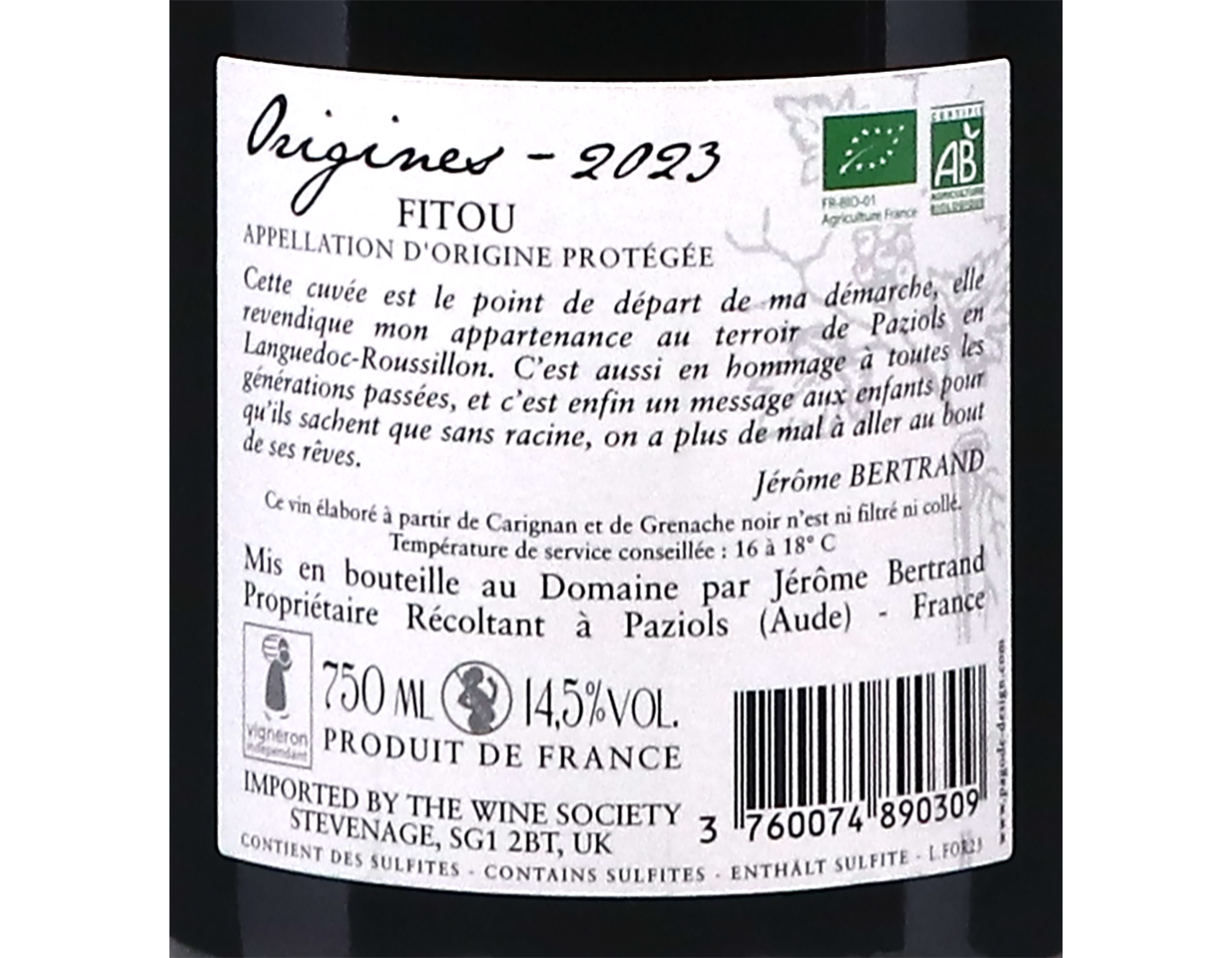 Fitou Origines Domaine Bertrand Berge 2022