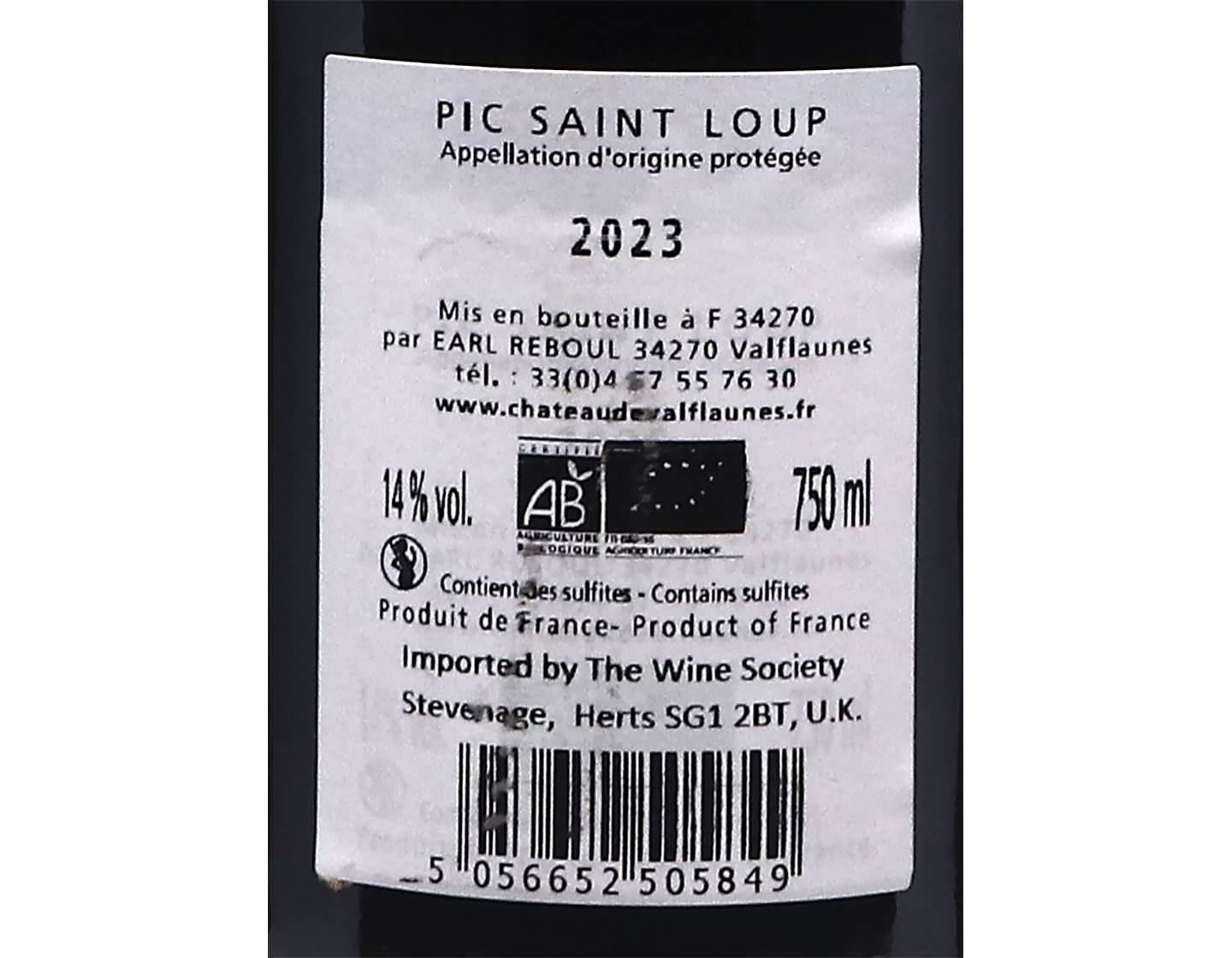 Pic Saint Loup Esperance Chateau de Valflaunes 2023 ORGANIC
