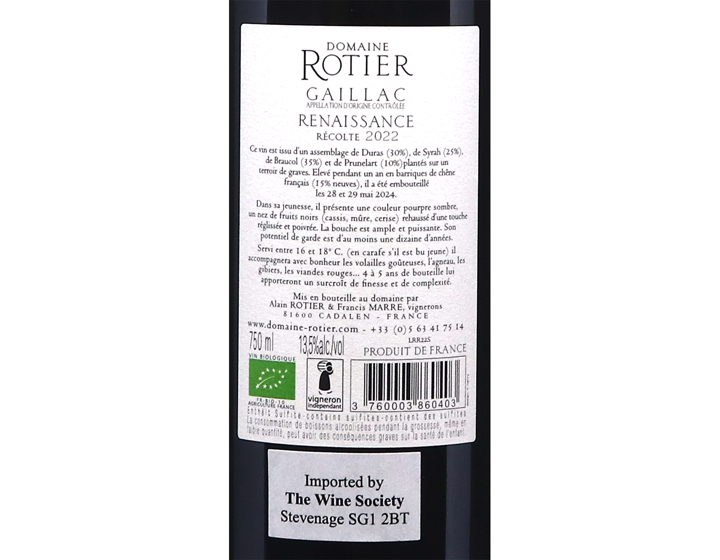 Gaillac Rouge, Renaissance, Domaine Rotier 2022