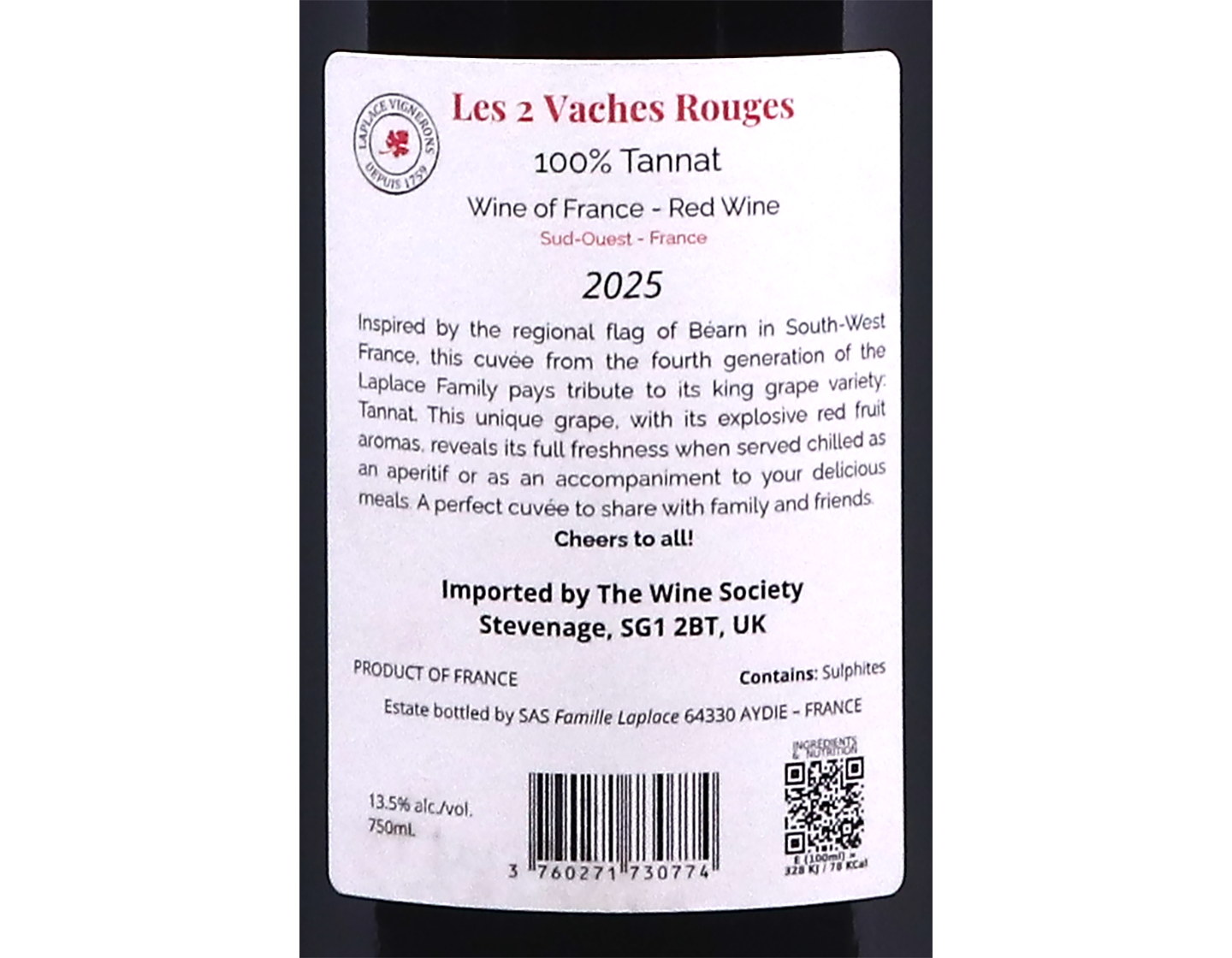 Les Deux Vaches Rouges Tannat Famille Laplace 2025