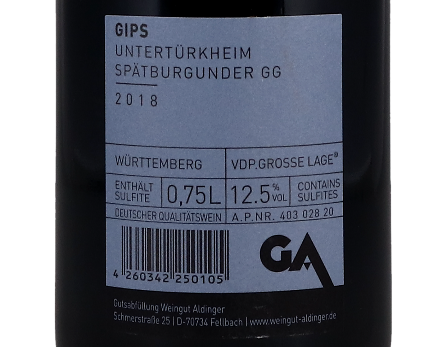 Spatburgunder Marienglas Unterturkheimer Gips 2018