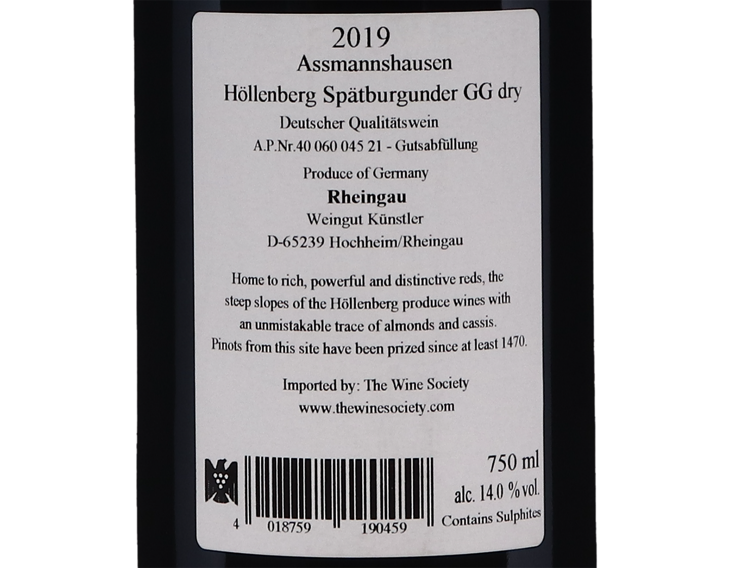 Assmansshauser Hollenberg Pinot Noir GG Kunstler 2019