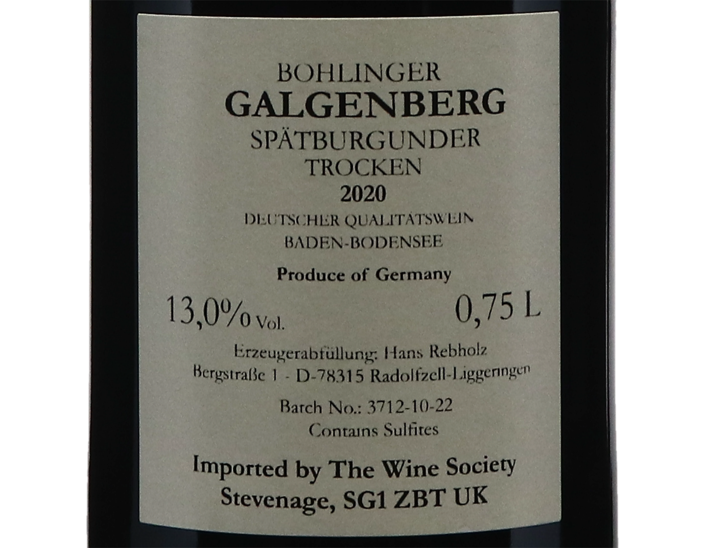 Spatburgunder Bohlinger Galgenberg Rebholz 2020