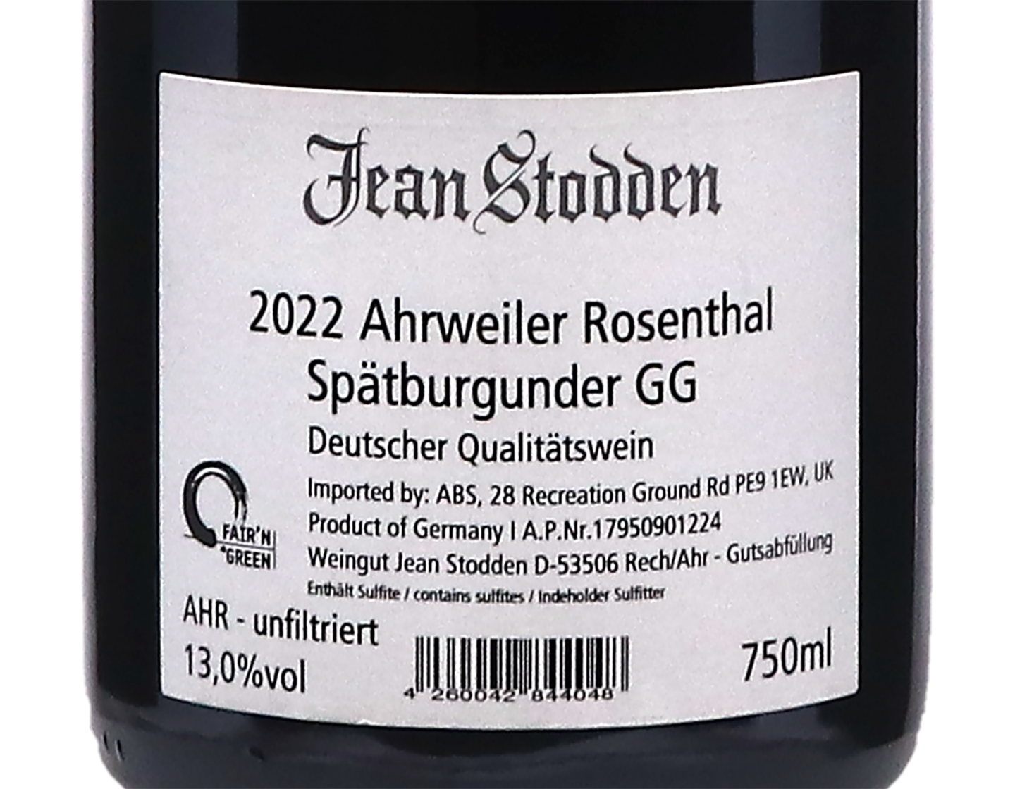Ahrweiler Rosenthal SpÃtburgunder GG Ahr Jean Stodden 2022