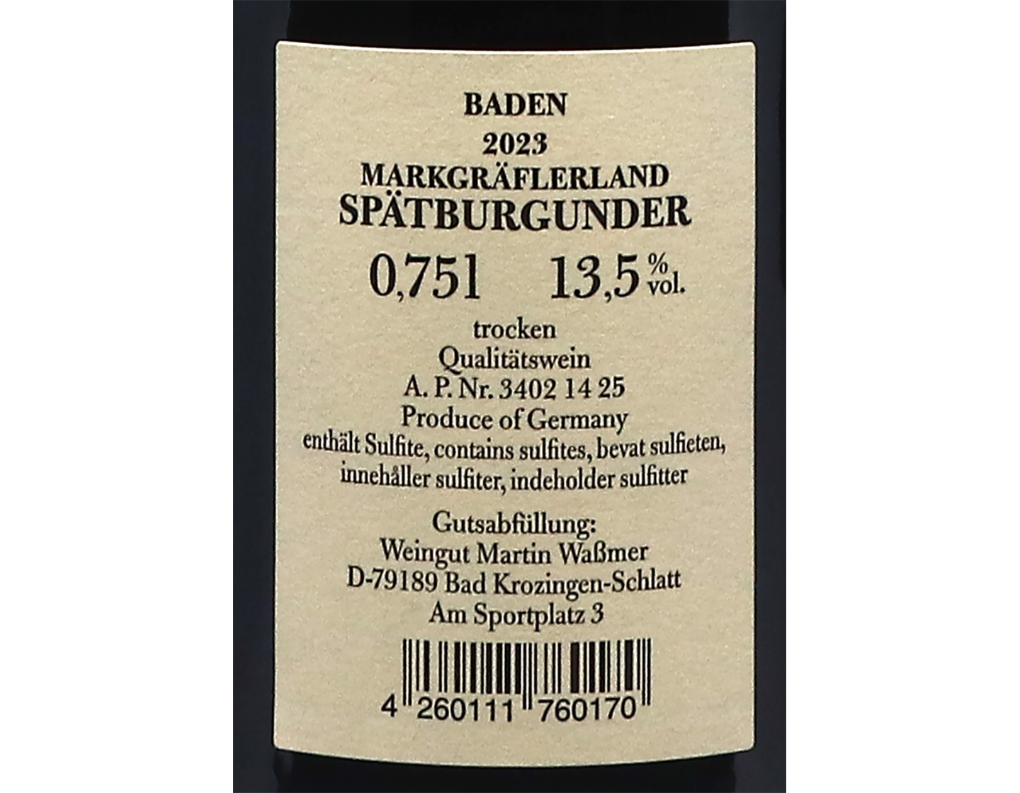 Spatburgunder Markgraflerland Martin Wassmer 2023
