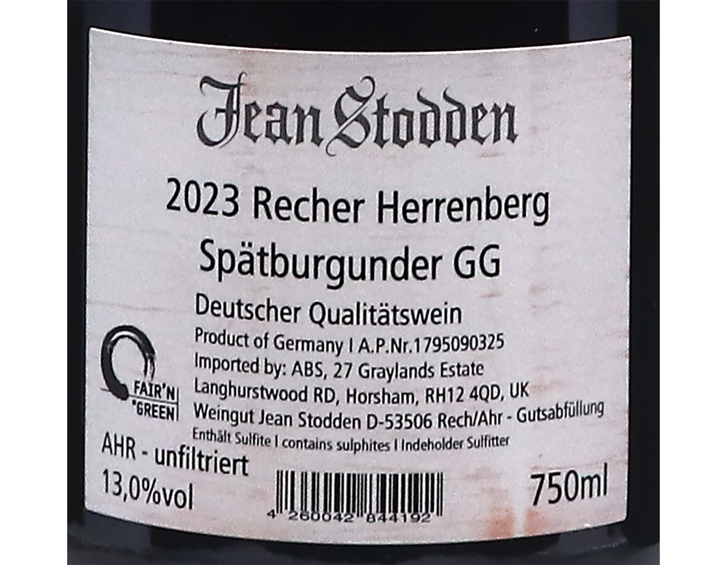 Recher Herrenberg Spatburgunder GG Ahr Jean Stodden 2023