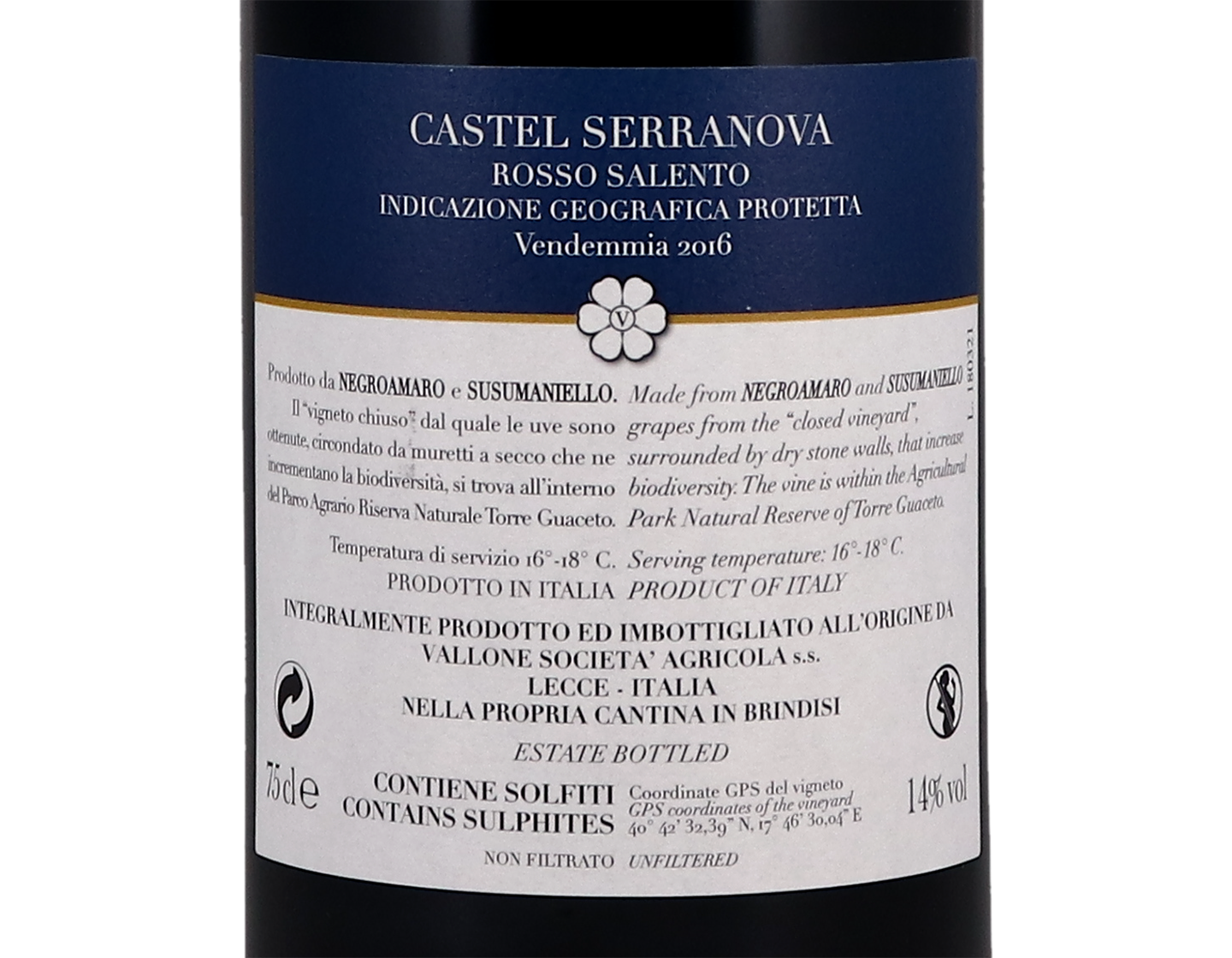 Castel Serranova IGT Salento Vallone 2016