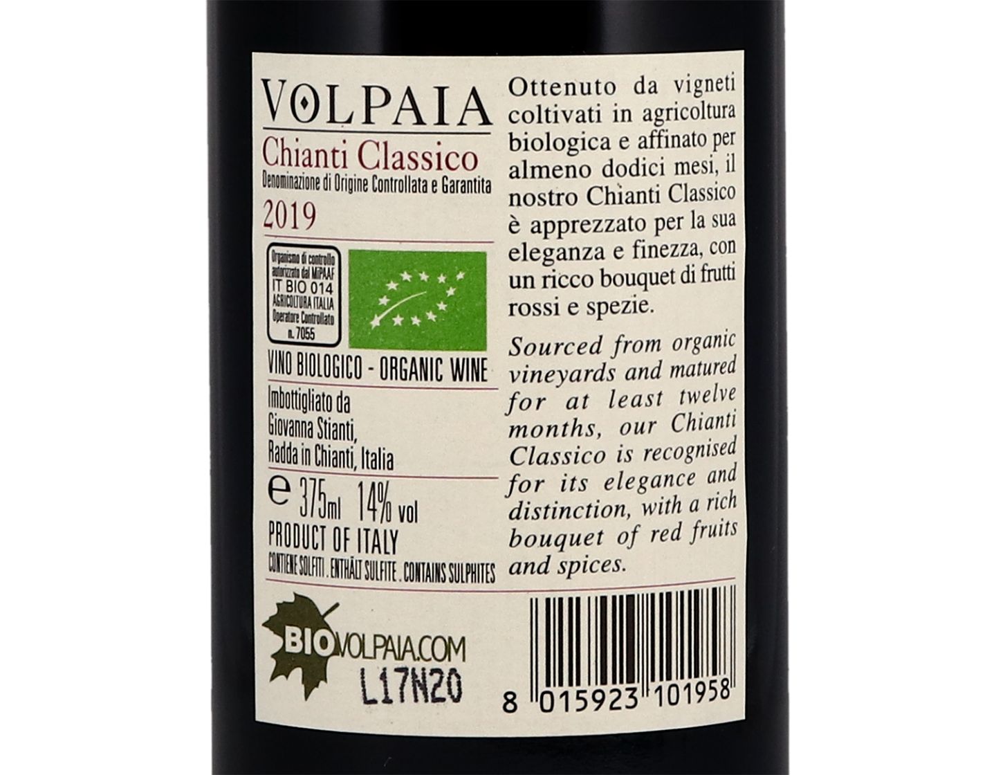 Half bottle of Chianti Classico Volpaia 2019 Organic