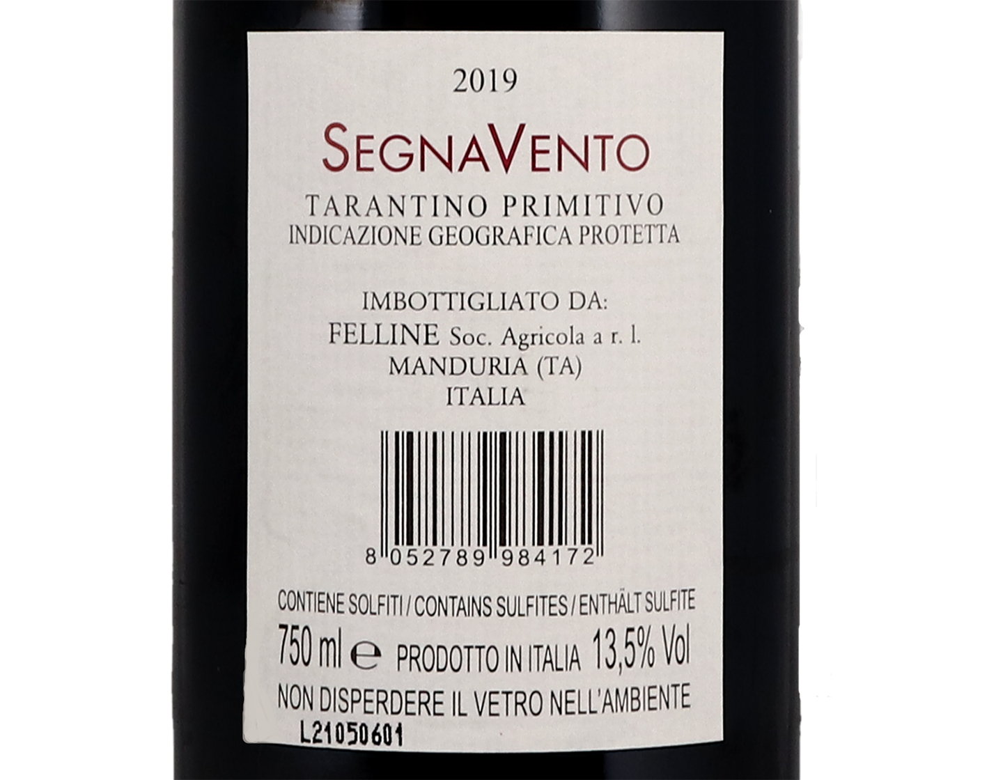 Tarantino Primitivo Segnavento, Pervini 2019