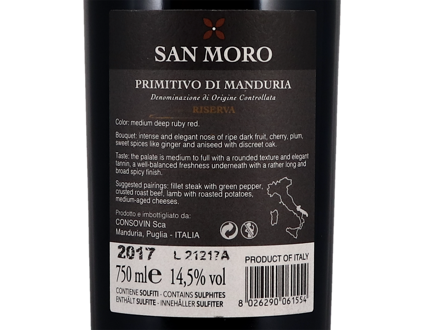 Primitivo di Manduria Riserva, San Moro 2017