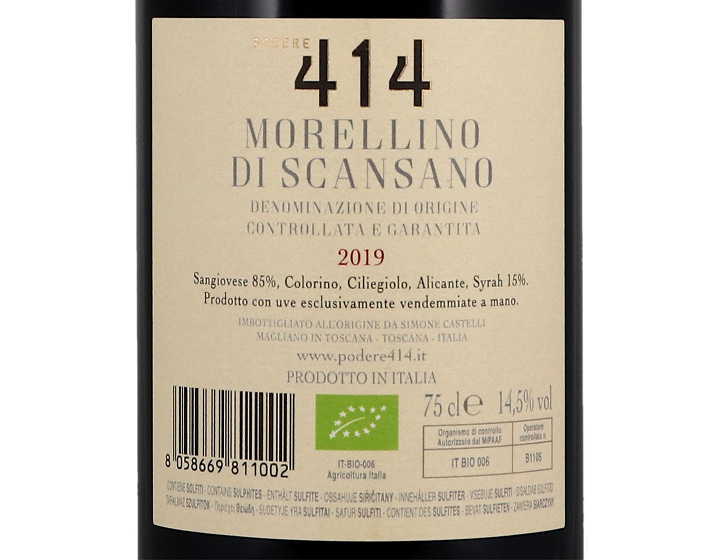 Morellino di Scansano Podere 414 2019 ORGANIC