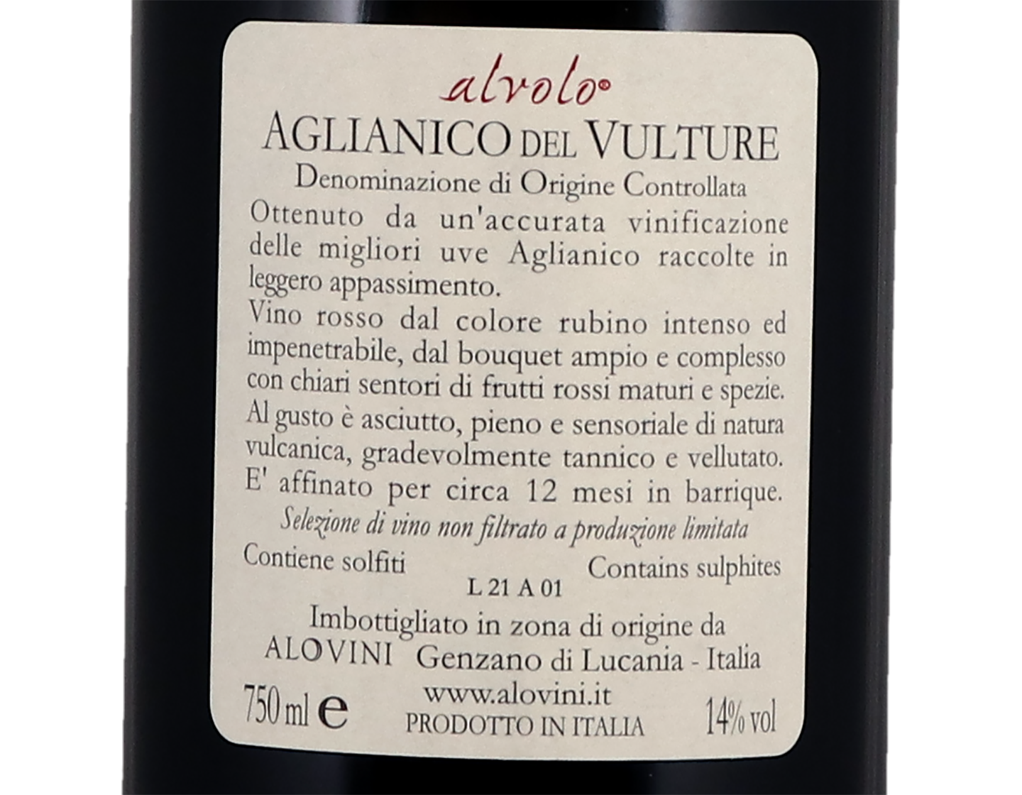 Aglianico del Vulture 'Alvolo' Alovini 2019