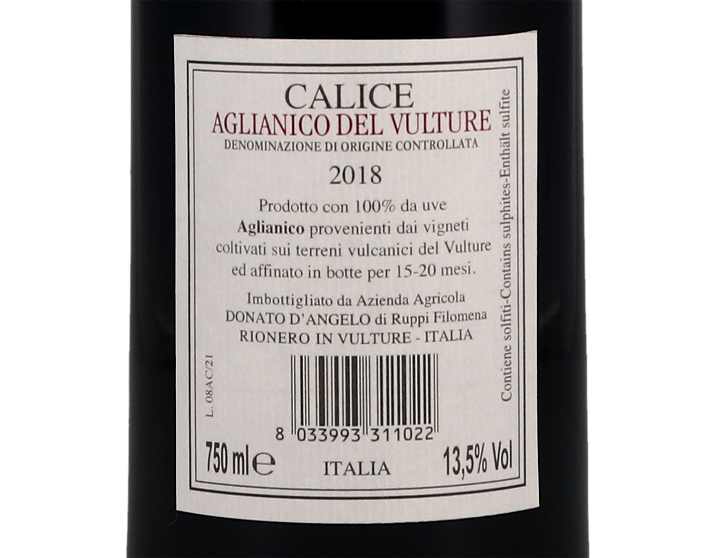 Aglianico del Vulture Calice Donato D'Angelo 2018