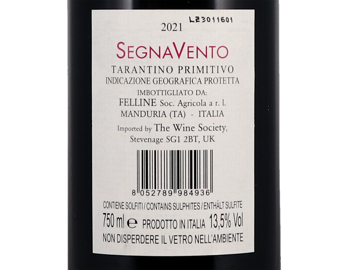Tarantino Primitivo Segnavento Pervini 2021
