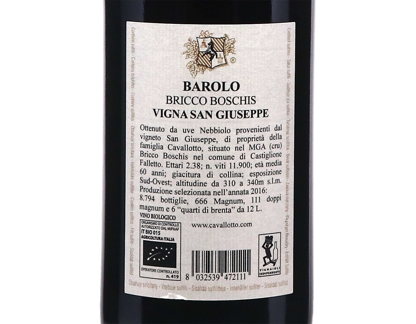 Barolo Riserva Bricco Boschis Vigna San Giuseppe Cavallotto 2016