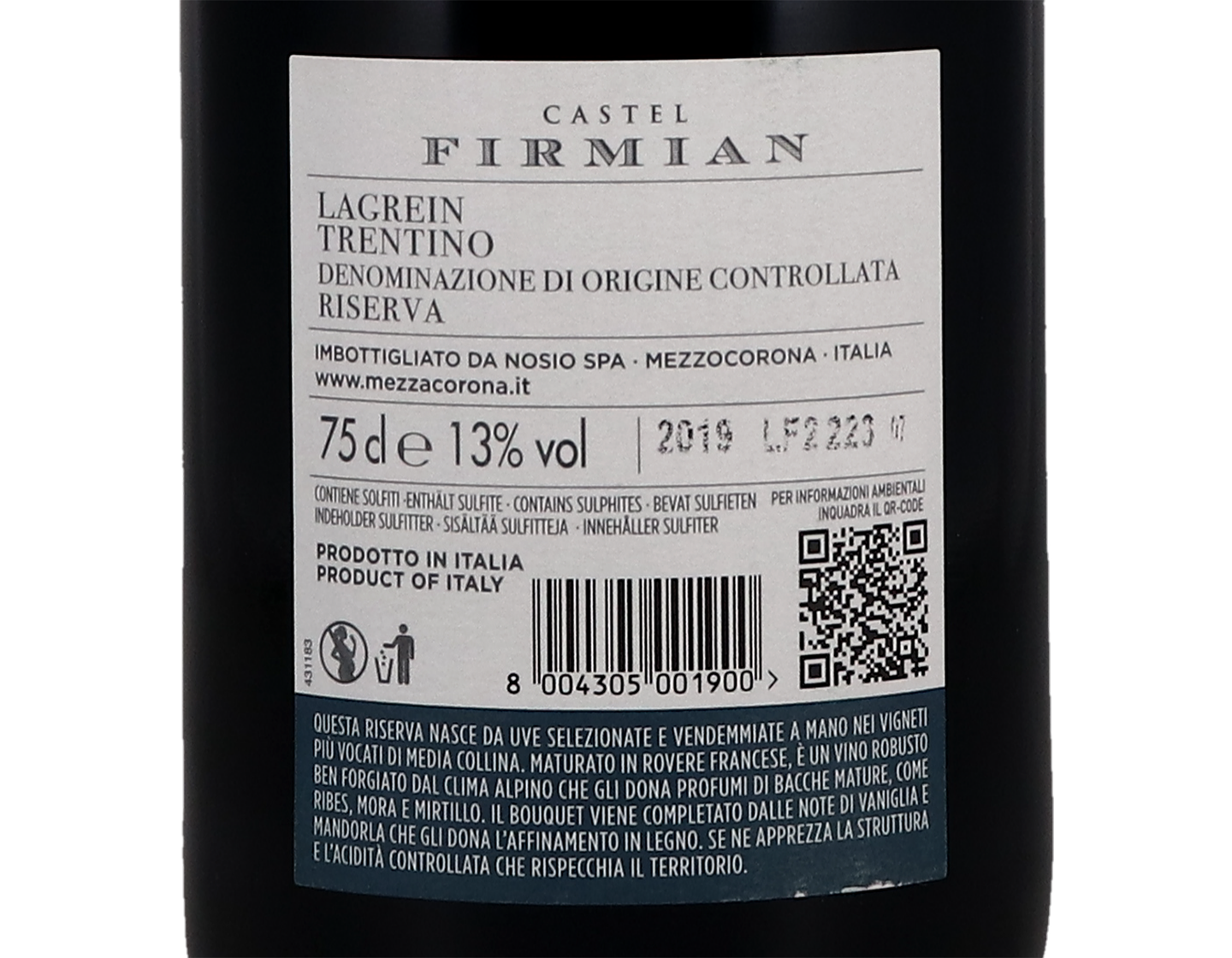 Lagrein Riserva Castel Firmian Mezzacorona 2019