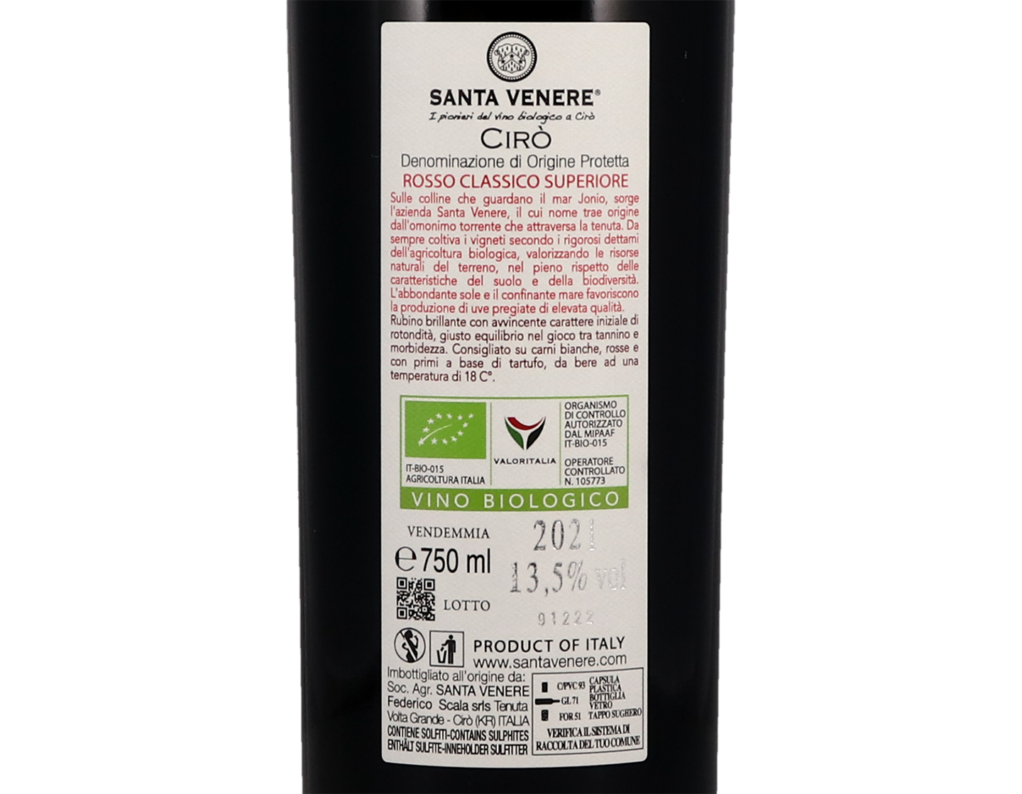 Ciro Rosso Gaglioppo Santa Venere 2021 ORGANIC