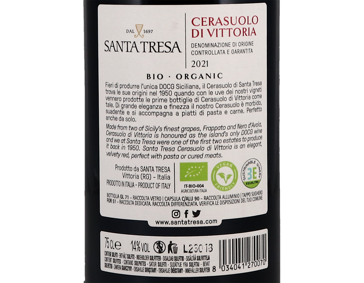 Santa Tresa Cerasuolo di Vittoria 2021 ORGANIC