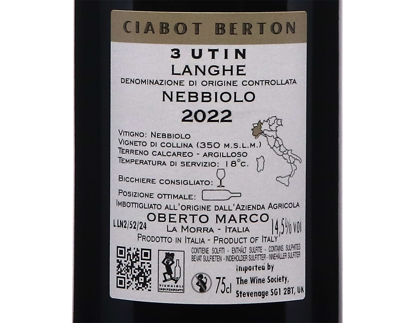 Langhe Nebbiolo 3 Utin Ciabot Berton 2022