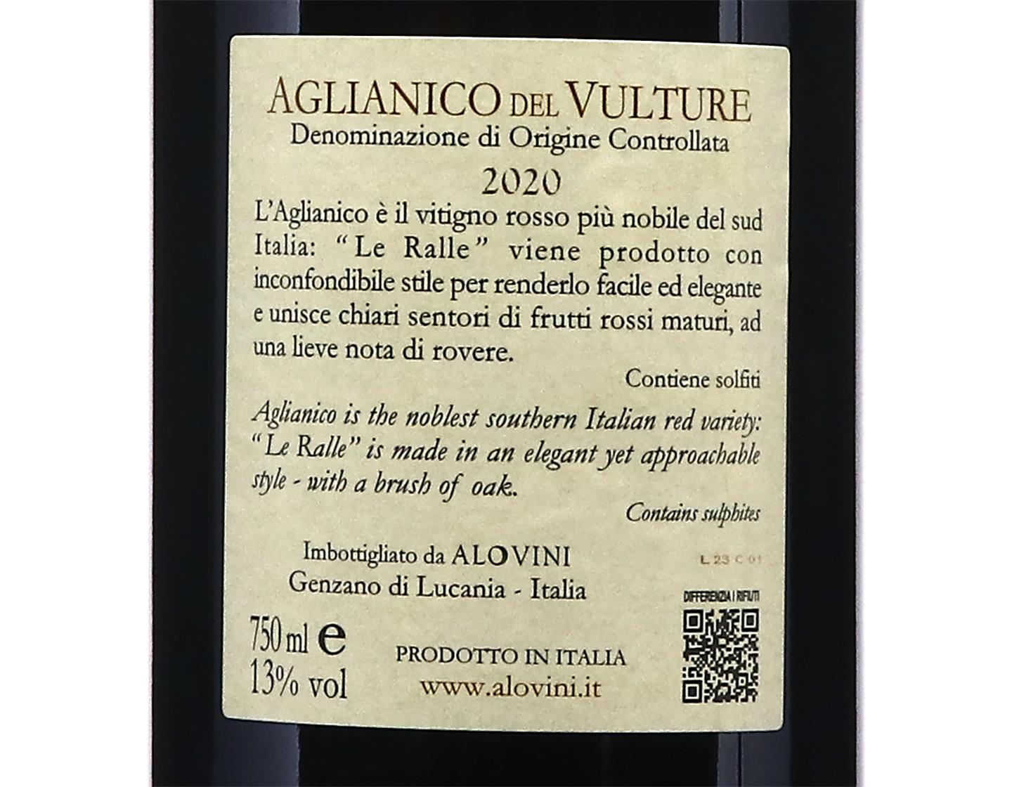 Aglianico del Vulture Le Ralle Alovini 2020