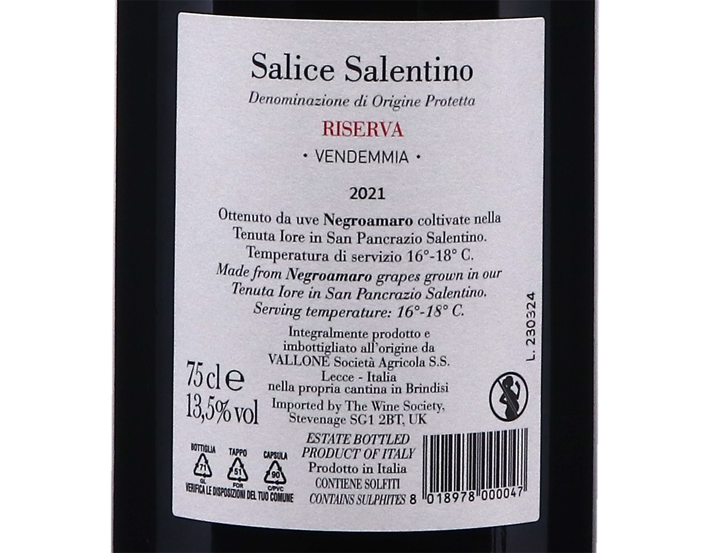 Salice Salentino Riserva Vallone 2021