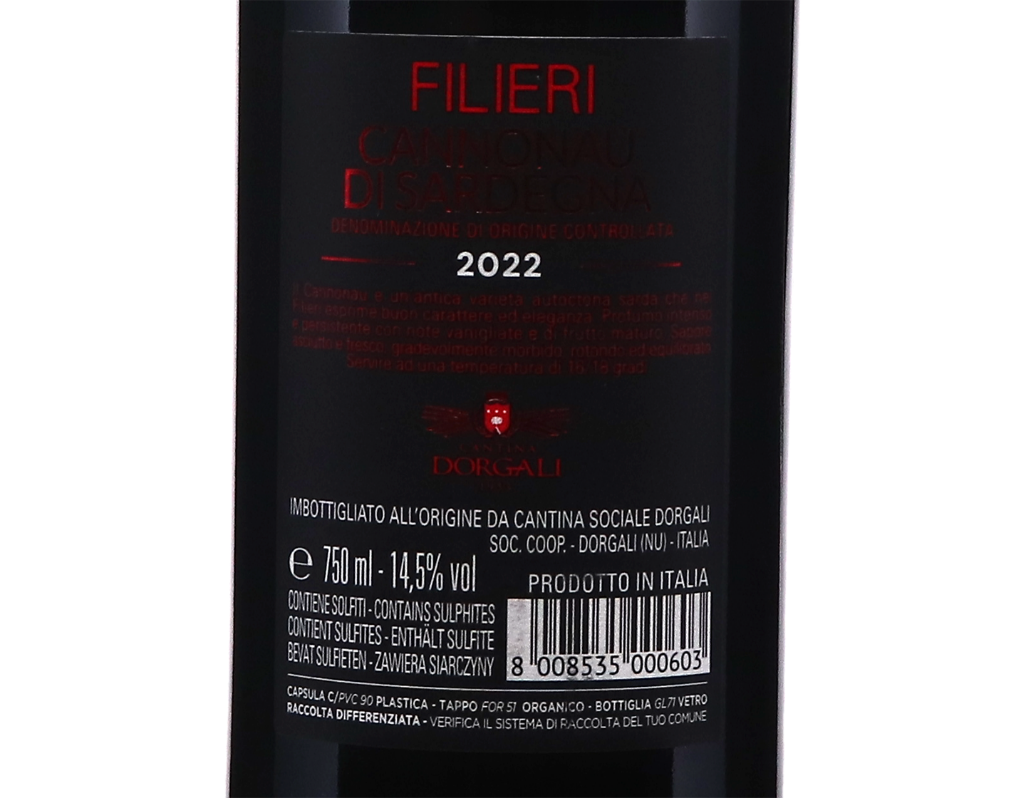 Cantina Dorgali Cannonau di Sardegna Filieri Rosso 2022