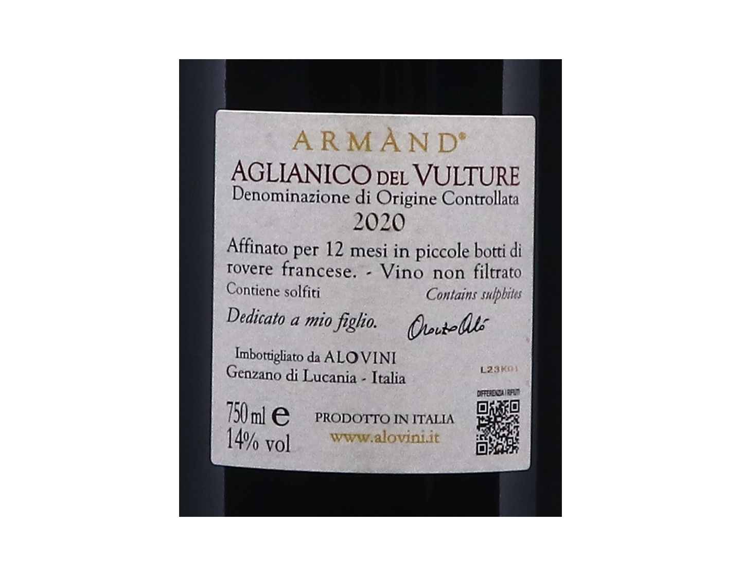 Aglianico del Vulture Armand Alovini 2020
