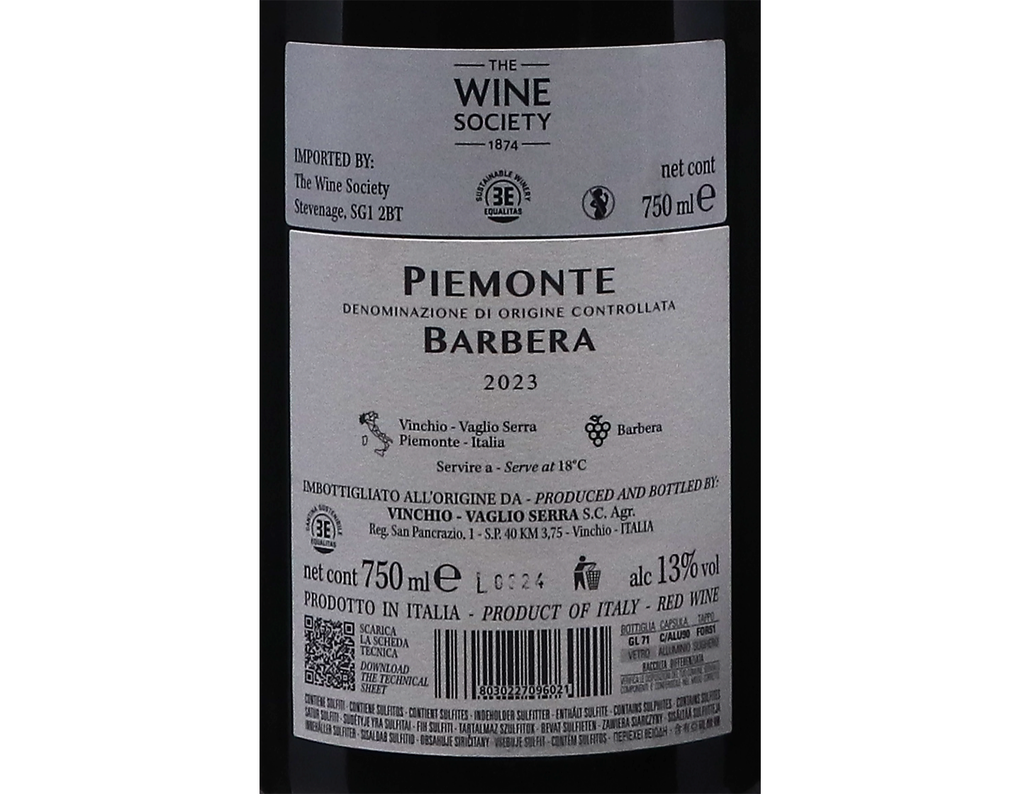 Barbera Piedmont Vinchio Vaglio Le Tane 2023