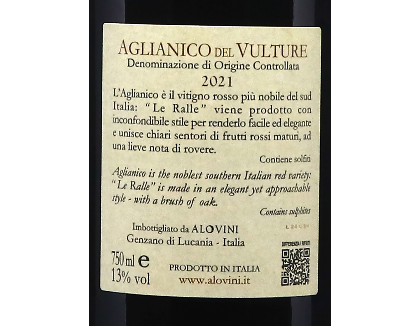 Aglianico del Vulture Le Ralle Alovini 2021