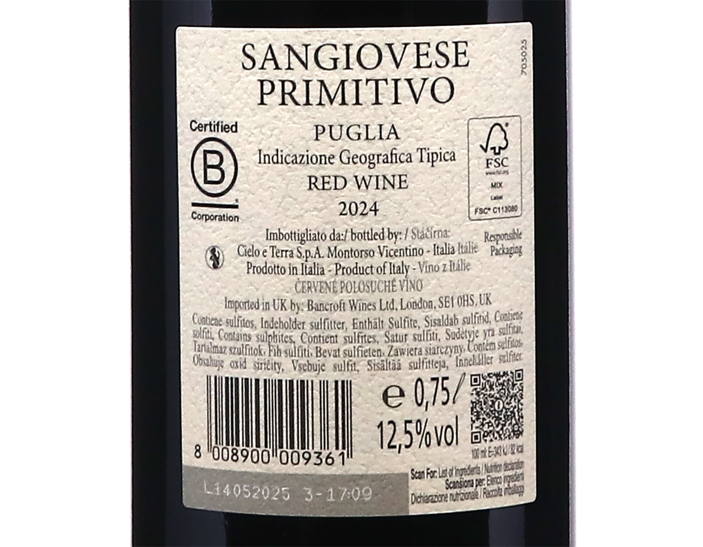 Sangiovese-Primitivo Cielo Via Mare, Puglia 2024