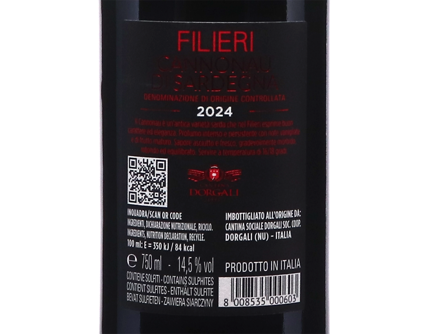 Cannonau di Sardegna Filieri Rosso, Cantina Dorgali 2024