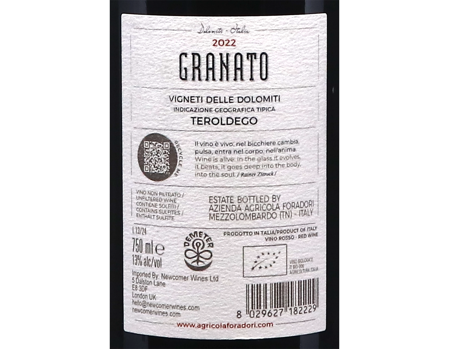 Foradori Granato Teroldego Vigneti delle Dolomiti 2022 ORGANIC